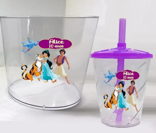 Kit Balde de Pipoca e Copo Twister da Princesa Jasmine