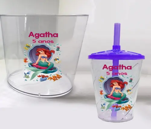 Kit Balde de Pipoca e Copo Twister da Sereia Ariel