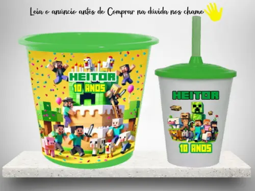 Kit Balde de Pipoca e Copo Twister do Minecraft
