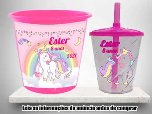Kit Balde de Pipoca e Copo Twister do Unicornio
