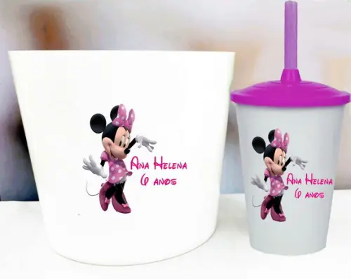Kit Balde de Pipoca e Copo Twister Lembrancinhas da Minnie