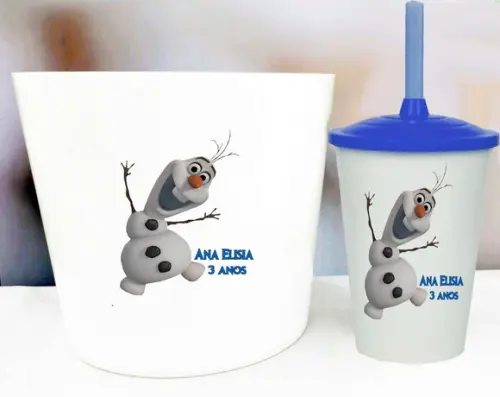 Kit Balde de Pipoca e Copo Twister Lembrancinhas Frozen