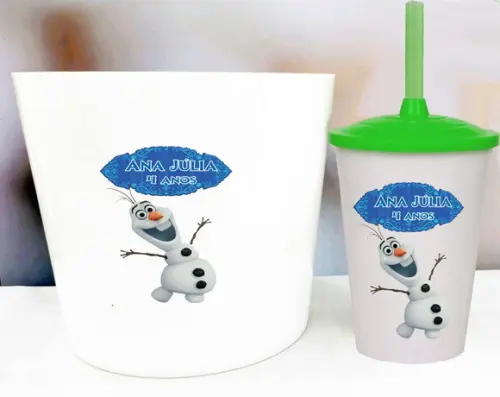 Kit Balde de Pipoca e Copo Twister Personalizado Frozen