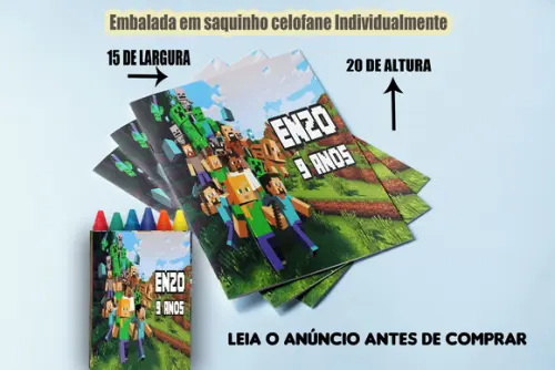 Kit Colorir com Revista + Giz de Cera do Minecraft