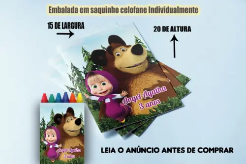 Kit Colorir da Marsha e o Urso Revista e Giz de Cera