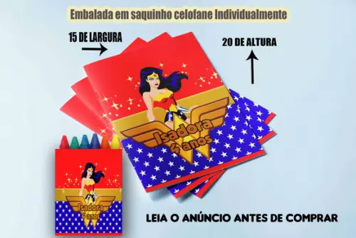 Kit Colorir da Mulher Maravilha Revista e Giz de Cera