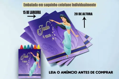 Kit Colorir da Princesa Jasmine Revista e Giz de Cera