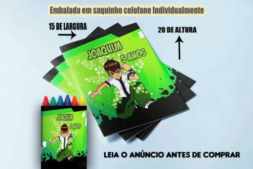 Kit Colorir do Ben 10 Revista e Giz de Cera