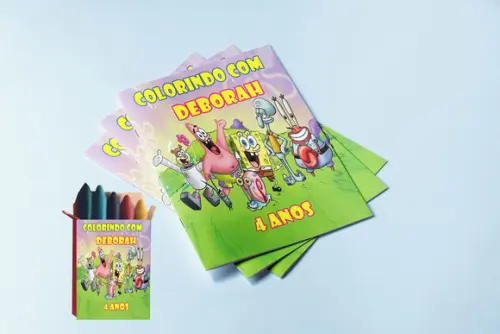 Kit Colorir do Bob Esponja Revista + Giz de Cera