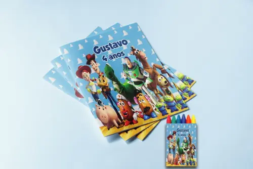 Kit Colorir do Toy Story Revista e Giz de Cera