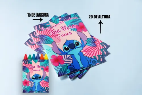 Kit Colorir Festa do Stitch Revista+ Giz de Cera