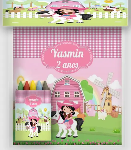 Kit Colorir Fazendinha Revista e Giz de Cera