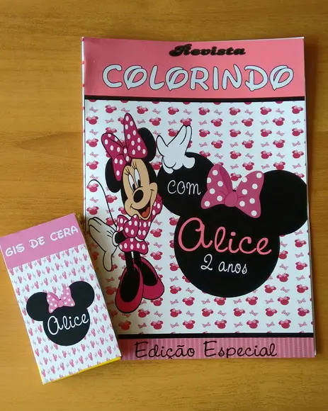 Kit Colorir Minnie Rosa Livrinho +giz de Cera