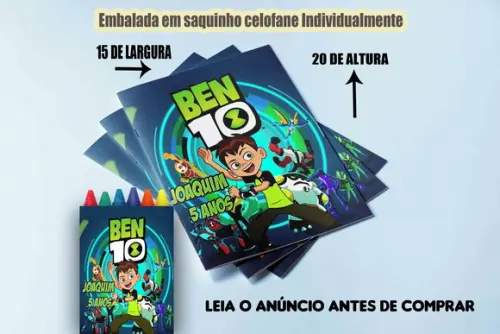 Kit Colorir para Festa Ben 10 Revista e Giz de Cera