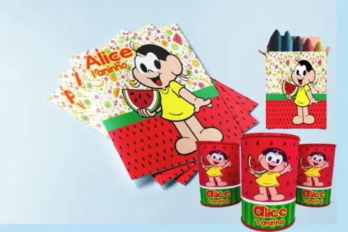Kit Colorir Revista com Giz e Cofrinho da Magali