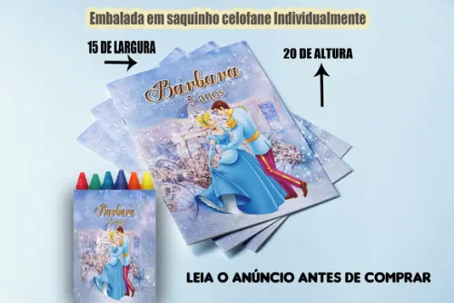 Kit Colorir Revista e Giz de Cera da Cinderela