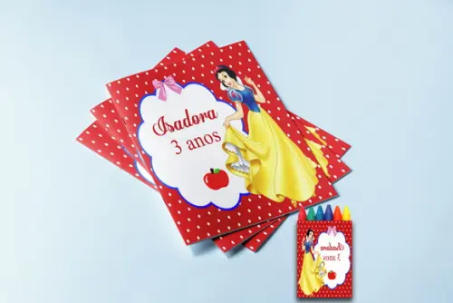Kit Colorir Revista e Giz de Cera da Branca de Neve