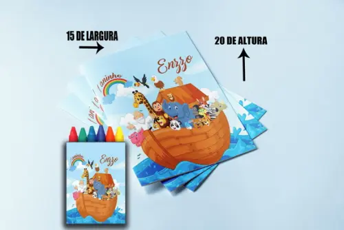 Kit Colorir Revista e Giz de Cera da Arca de Noé