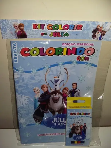 Kit Colorir Revista e Giz de Cera da Frozen