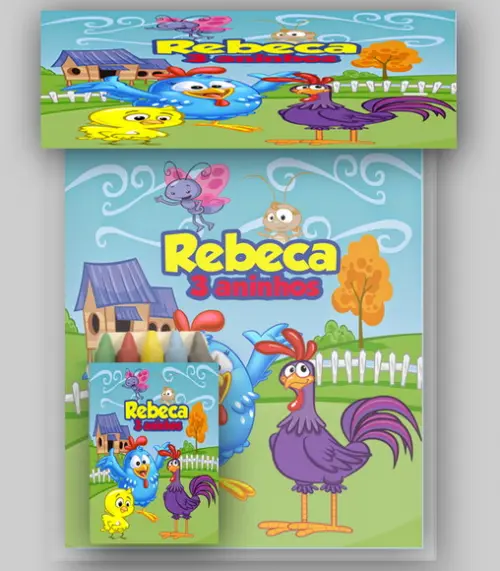 Kit Colorir Revista e Giz de Cera da Galinha Pintadinha
