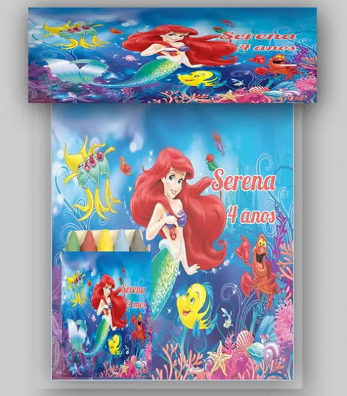 Kit Colorir Revista e Giz de Cera da Sereia Ariel
