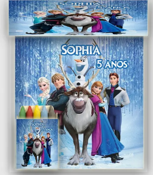 Kit Colorir Revista e Giz de Cera Frozen