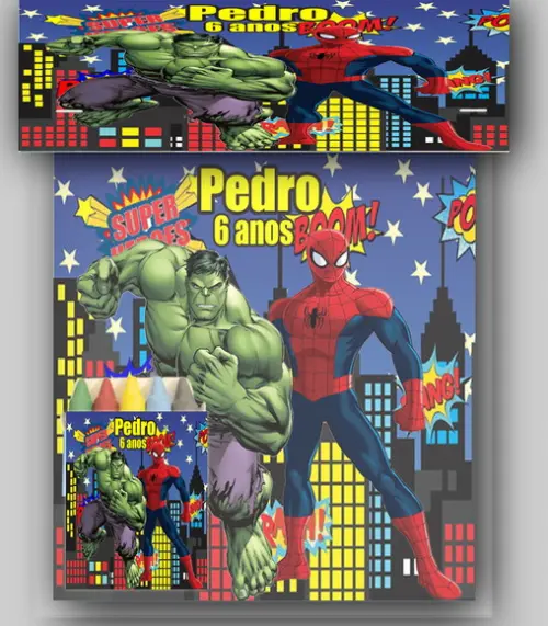 Kit Colorir Revista e Giz de Cera dos Vingadores