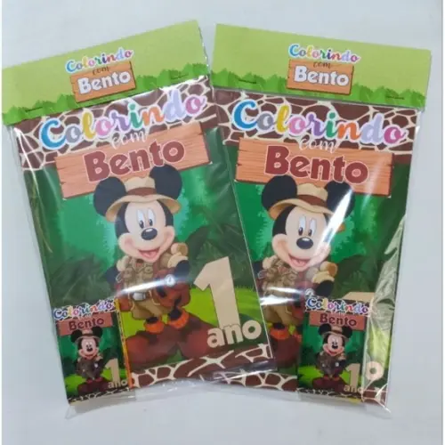 Kit Colorir Revista e Giz de Cera Mickey Safari