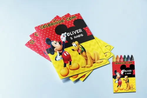 Kit Colorir Revistinha e Giz de Cera Personalizado Mickey
