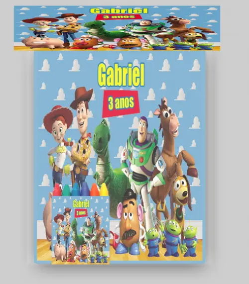 Kit Colorir Toy Story Revista e Giz de Cera