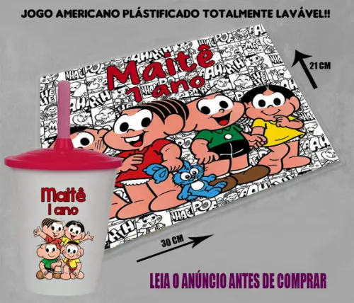 Kit Copo Twister + Jogo Americano da Turma da Monica