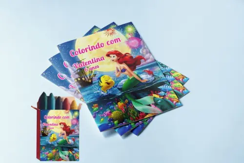 Kit de Colorir da Sereia Ariel Revista+giz de Cera