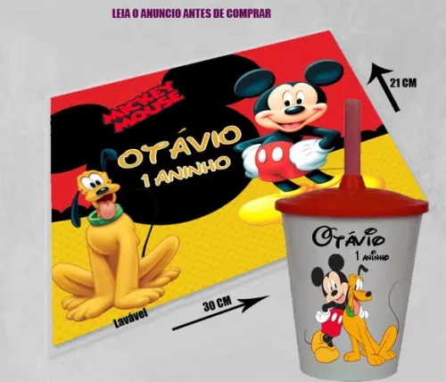 Kit do Mickey Jogo Americano e Copo Twister