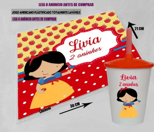 Kit Festa da Branca de Neve Copo Twister +jogo Americano