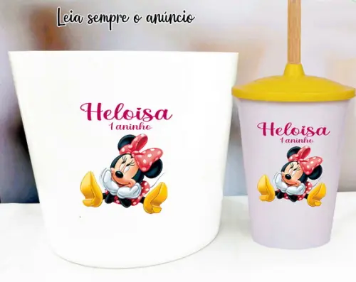 Kit Festa da Minnie Rosa Balde Pipoca+copo Twister