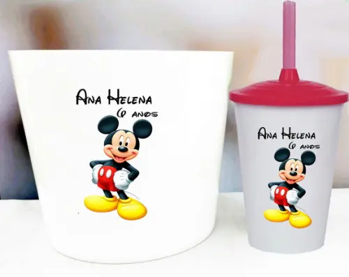 Kit Festa do Mickey Bade de Pipoca 1,5 + Copo