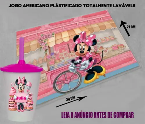 Kit Festa Minnie Confeiteira Copo Twister e Jogo Americano