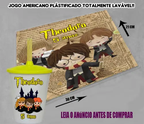 Kit Jogo Americano e Copo do Harry Potter