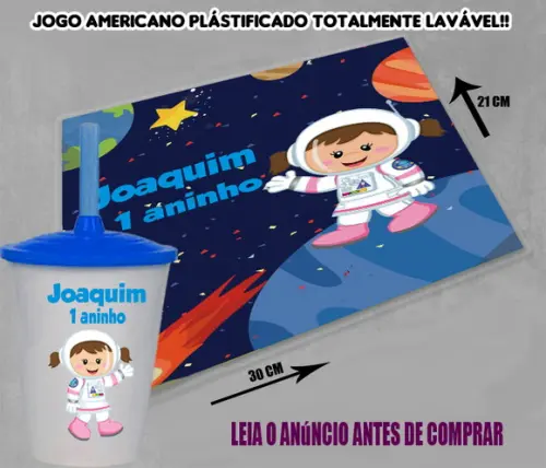 Kit Jogo Americano e Copo Twister Astronauta