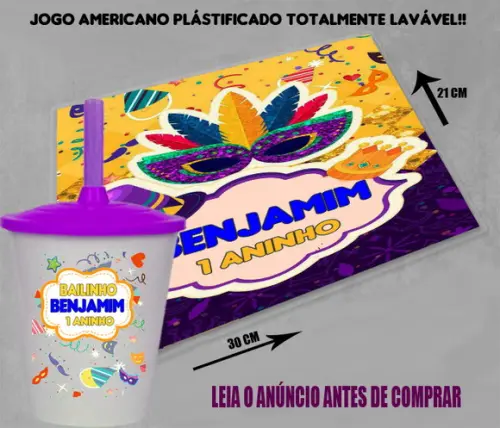 Kit Jogo Americano e Copo Twister Bailinho de Carnaval