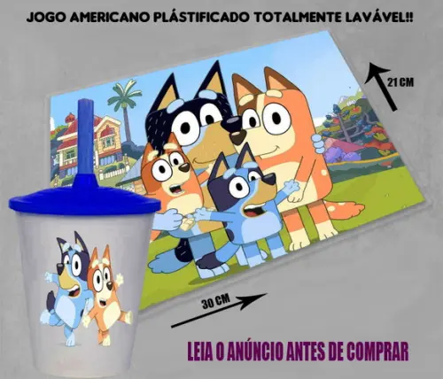 Kit Jogo Americano e Copo Twister do Bluey e Bingo