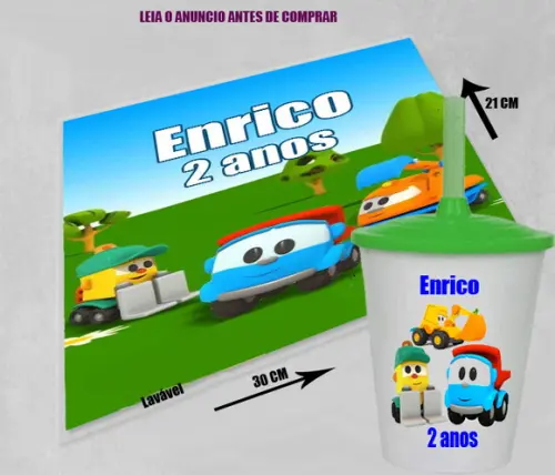 Kit Jogo Americano e Copo Twister do Léo o Caminhão