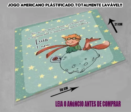Kit Jogo Americano e Copo Twister do Pequeno Principe