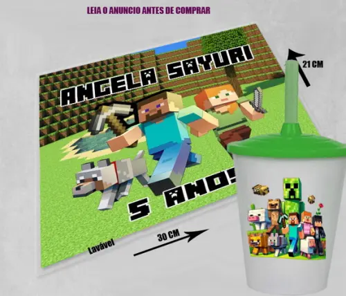 Kit Jogo Americano e Copo Twister do Minecraft