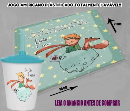 Kit Jogo Americano e Copo Twister do Pequeno Principe