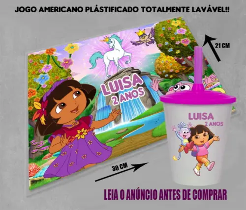 Kit Jogo Americano e Copo Twister Dora Aventureira