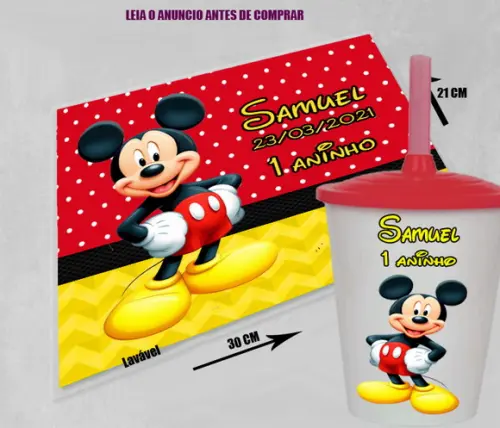 Kit Jogo Americano Souplast e Copo Twister do Mickey