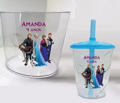 Kit Lbalde de Pipoca e Copo Acrilico Personalizado Frozen