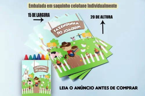 Kit Lembrancinha Colorir da Fazendinha Revista e Giz de Cera