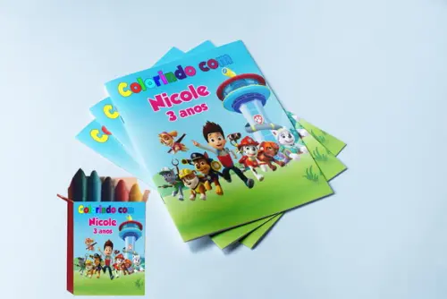 Kit Lembrancinhas Colorir Patrulha Canina Livrinho + Giz